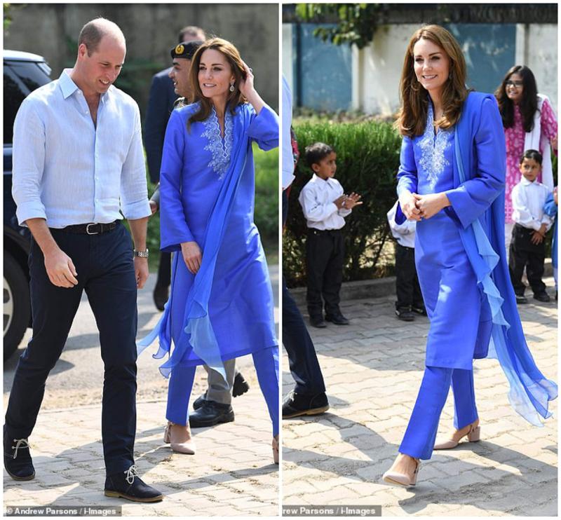 ქეით მიდლტონი აღმოსავლური კაბით - წყვილისთვის ყველაზე რთული ვიზიტი დაიწყო, პაკისტანში მათ 1000 პოლიციელი დაიცავს