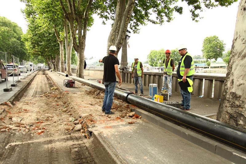 მარჯვენა სანაპიროზე გაზსადენების სარეაბილიტაციო სამუშაოები მიმდინარეობს
