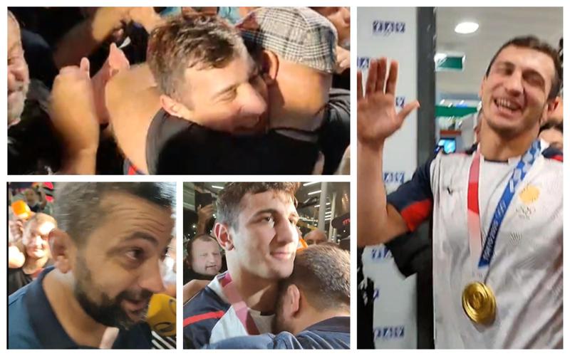 ოლიმპიური ჩემპიონი ლაშა ბექაური სამშობლოში დაბრუნდა - ემოციური შეხვედრა მამასთან, ატირებული ზვიადაური და გულშემატკივართა ემოციები (ვიდეო)