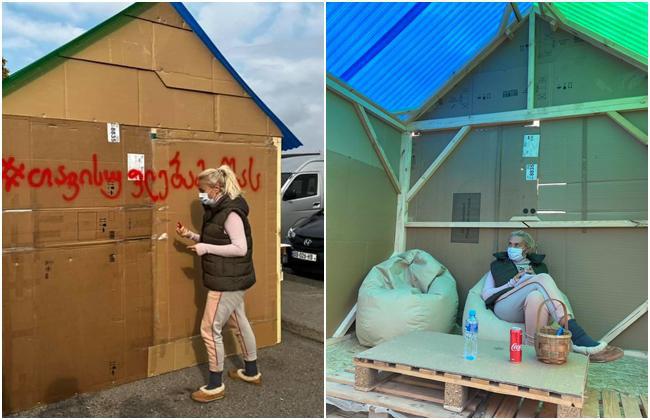 "დღეიდან ჩემი საველე სტუდიაც, სახლიც, ეზოც რუსთავის ციხეა..." - ნანუკა ჟორჟოლიანმა სააკაშვილის სოლიდარობისთვის ციხესთან საველე სტუდია მოაწყო (ფოტო)