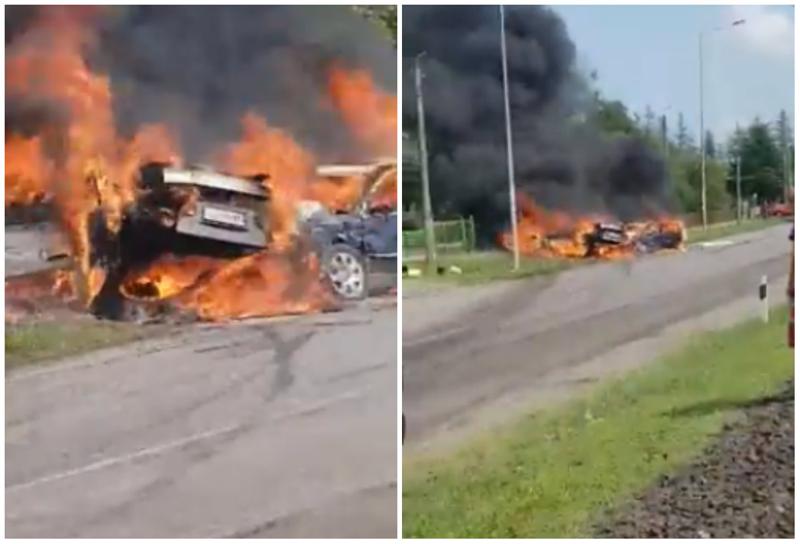 სენაკთან ორ ავტომანქანას ცეცხლი გაუჩნდა - არის მსხვერპლი