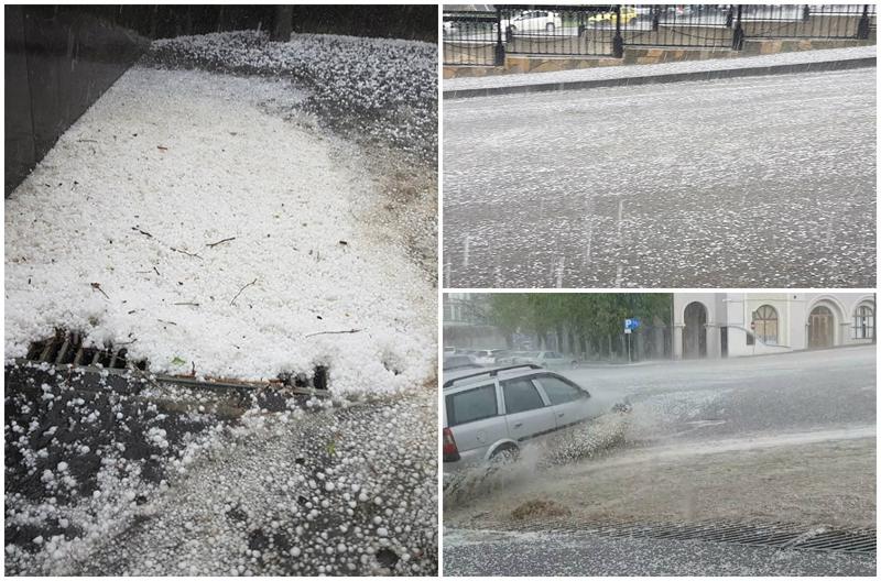 უხვი ნალექი და სეტყვა თელავში (ფოტოები)