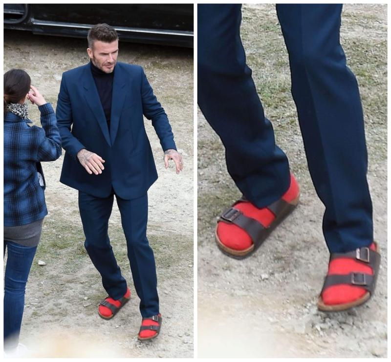 წითელი წინდები და ყავისფერი სანდლები - ბექჰემის ჩაცმულობამ სოცქსელები გააოგნა