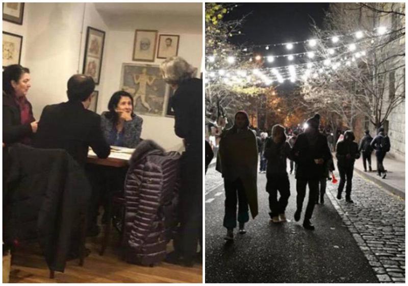 აქციის მონაწილეები ერთ-ერთ სალობიესთან მივიდნენ, სადაც სალომე ზურაბიშვილი იმყოფება