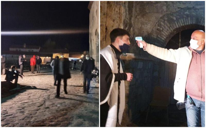 ფოტოები ალავერდიდან, სადაც სააღდგომო ლიტურგიაზე მისული მრევლი თერმოსკრინინგით შეამოწმეს