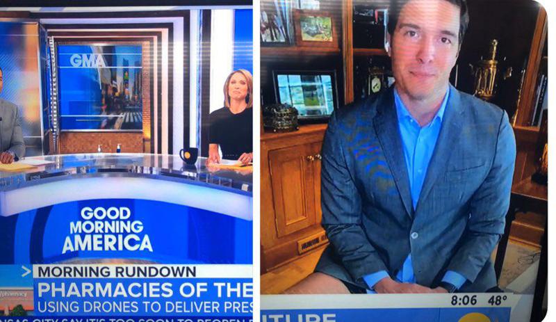 კურიოზი პირდაპირ ეთერში - ABC-ის ჟურნალისტი გადაცემაში პიჯაკით და უშარვლოდ ჩაერთო