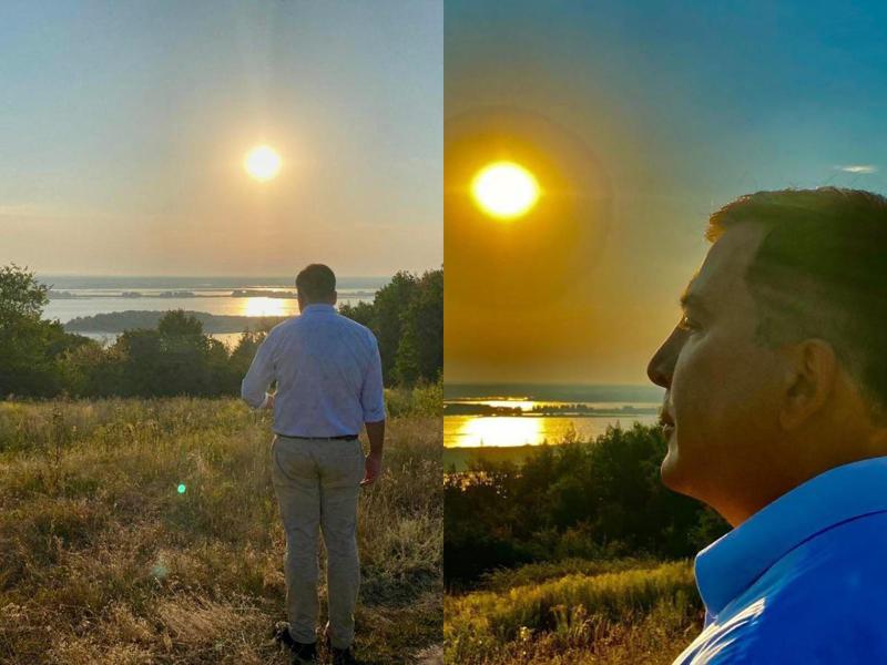 "მზის ამოსვლა დნეპრთან“ - მიხეილ სააკაშვილის რომანტიკული ფოტოსესია დნეპრის სანაპიროსთან