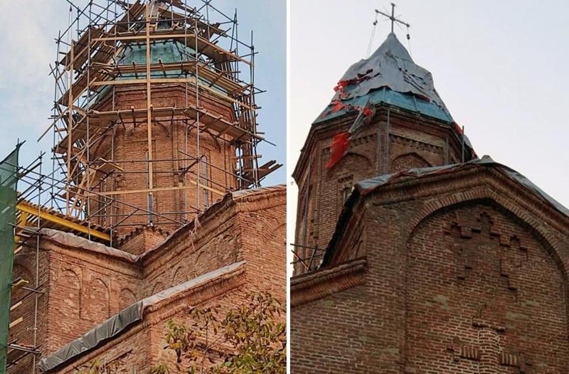 "10 წლის წინ გაკეთებული სახურავიდან წყალი ჩადის, შარშან ბრეზენტით გადახურეს და დღეს ეს ნაფლეთები ფრიალებს" - რა მდგომარეობაშია გრემის ტაძარი?