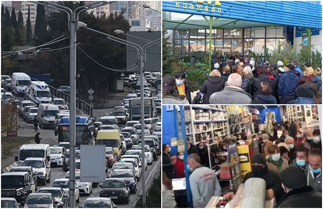 "ლოქდაუნის" წინა დღე თბილისში: საცობები გზებზე და რიგები სავაჭრო ობიექტებთან - "ნეტა კი, მართლა შავად არ გვექცეს ეს "შავი პარასკევი"