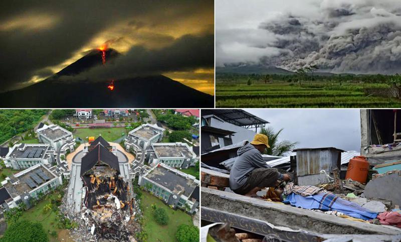 დამანგრეველი მიწისძვრის შემდეგ ინდონეზიაში ვულკანი ამოიფრქვა - კადრები სტქიის ზონებიდან