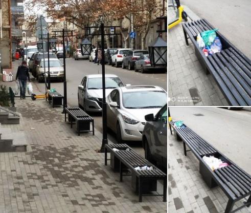 სკამებში ჩაშენებული "ნაგვის ურნები" საყვავილეები აღმოჩნდა - რეალურად, რა არის ასახული "ფეისბუქზე" გავრცელებულ ფოტოზე