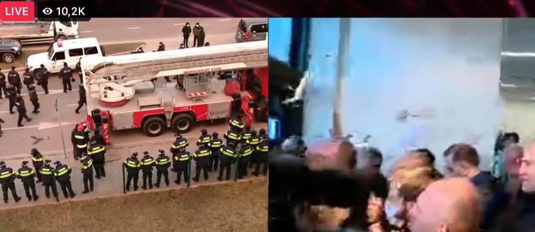 "ნაციონალური მოძრაობის" ოფისში მყოფი აქტივისტები "შავლეგოს" მღერიან