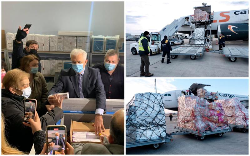 ვაქცინით დატვირთული თვითმფრინავი და გამყრელიძე-ზახაშვილის ემოციები ყუთების გახსნის დროს - ფოტოები აეროპორტიდან