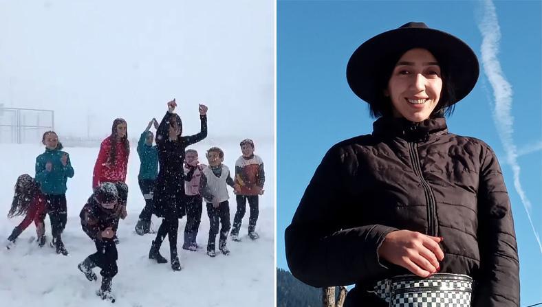 "ბავშვებს სურდათ, რომ ნიღბის გარეშე ვენახე" - გაიცანით მასწავლებელი, რომელმაც მოსწავლეებთან ერთად თოვლში იცეკვა