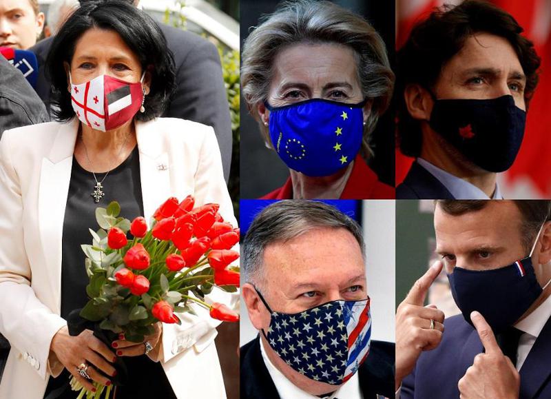 პოლიტიკოსები თავიანთი ქვეყნების დროშების გამოსახულებიანი პირბადეებით - როგორ იქცა დროშა პანდემიური დრესკოდის ნაწილად