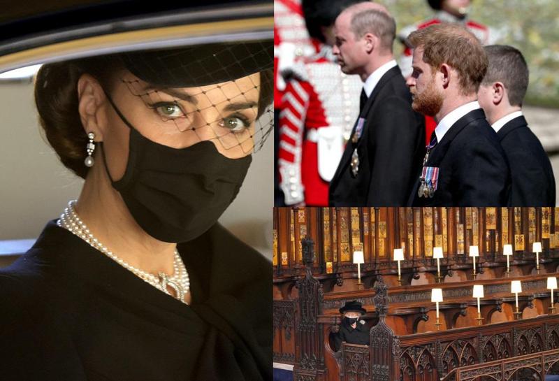 მარტო დარჩენილი ელისაბედი, კვლავ გაერთიანებული ჰარი და უილიამი და "დედოფლობისთვის დაბადებული" ქეითი - ფოტოები პრინც ფილიპის დაკრძალვის ცერემონიიდან