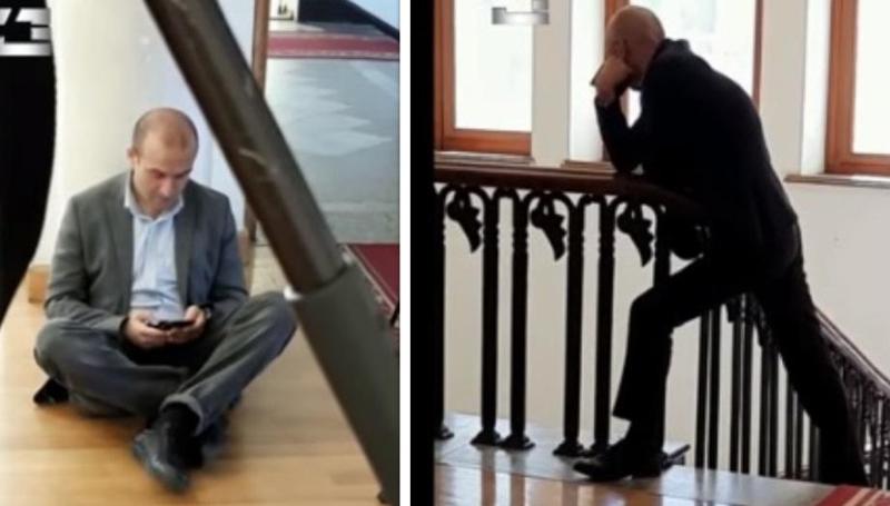 იატაკზე მოკალათებული იაგო ხვიჩია და ვახო მეგრელიშვილი მოაჯირთან - "გირჩის სამეფოს" წევრების კადრები პარლამენტიდან