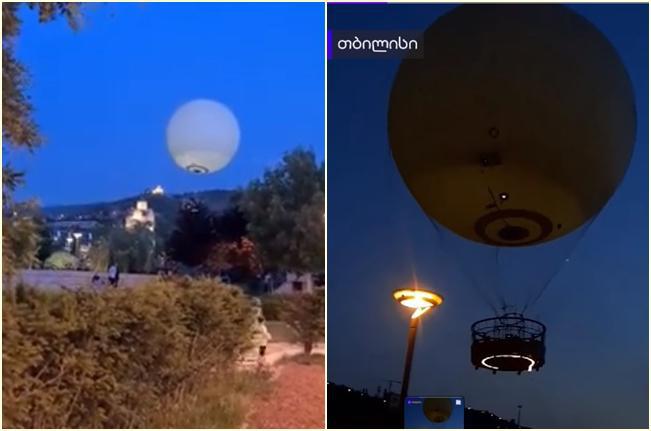 როგორ ეშვება საჰაერო ბურთი თბილისში, ძლიერი ქარის დროს (ვიდეო)