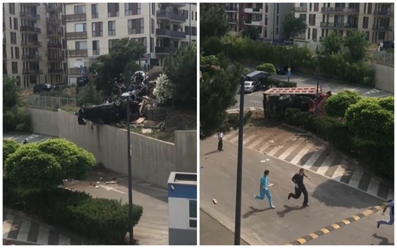 "ნიუ-ჰოსპიტალის ეზოში შემოვარდა სატვირთო, რომელმაც რამდენიმე ავტომობილი მოიყოლა" - კრწანისის ქუჩაზე მომხდარი ავარიის კადრები