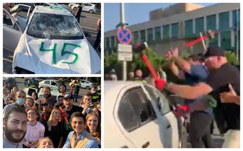 ხმაური სუს-თან - "გირჩის" წევრებმა ადგილზე "შკოდა" მიიყვანეს და დაამტვრიეს, პოლიციამ 2 პირი დააკავა