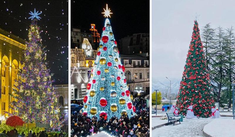 სად ხვდებიან ახალ წელს ყველაზე ლამაზი ნაძვის ხით - ფოტოები საქართველოს სხვადასხვა ქალაქიდან