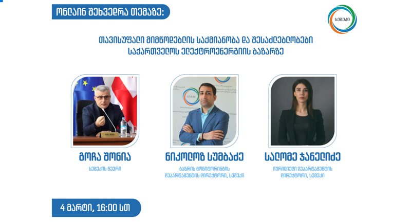 სემეკი ელექტროენერგიის თავისუფალი მიმწოდებლებისათვის ონლაინ შეხვედრას გამართავს