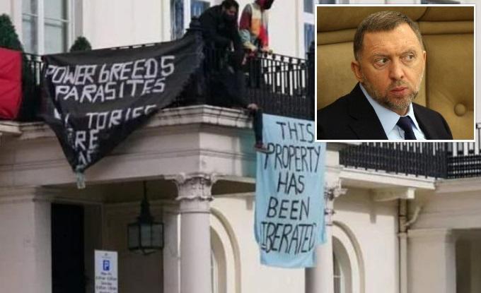 "ეს ქონება გათავისუფლებულია" - აქტივისტები ლონდონის ცენტრში, რუსი ოლიგარქის სასახლეში შეიჭრნენ და აივნიდან უკრაინის დროშა გადმოკიდეს (ფოტოები)