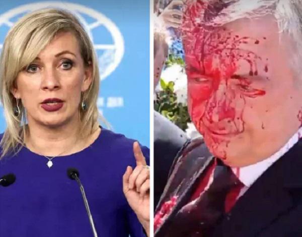 "დასავლეთი ფაშიზმის რეინკარნაციის კურსს ატარებს, მაგრამ ჩვენ ვერ შეგვაშინებთ" - მარია ზახაროვა რუსეთის ელჩისთვის წითელი საღებავის შესხმაზე