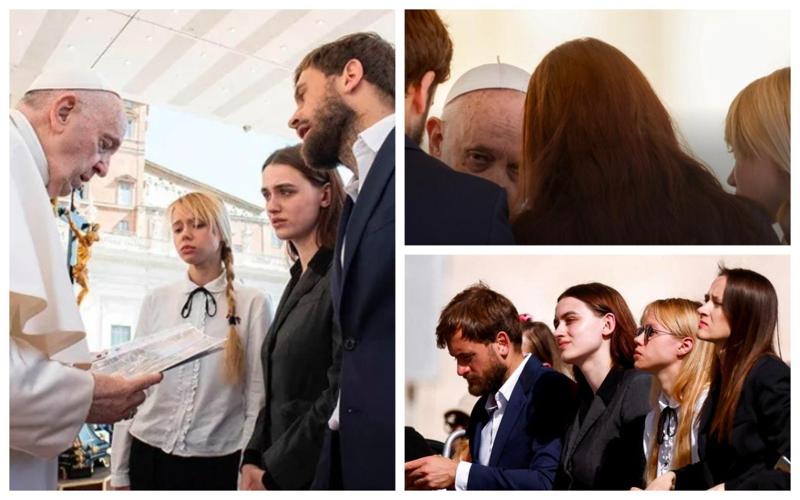 "ვუამბეთ ჩვენს ქმრებზე, დაჭრილებზე, დაღუპულებზე..." - რომის პაპი "აზოვის" წევრების მეუღლეებს შეხვდა (ფოტოები)