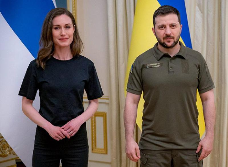 სანა მარინისა და ზელენსკის შეხვედრის ამსახველი კადრები - ფინეთის პრემიერ-მინისტრი უკრაინას სტუმრობს