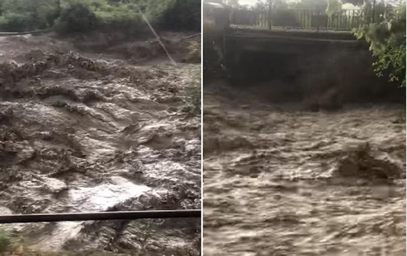 საგურამოსთან, სოფელ ბიწმენდში მდინარე ადიდდა - რა კადრები ვრცელდება სოციალურ ქსელში (ვიდეო)