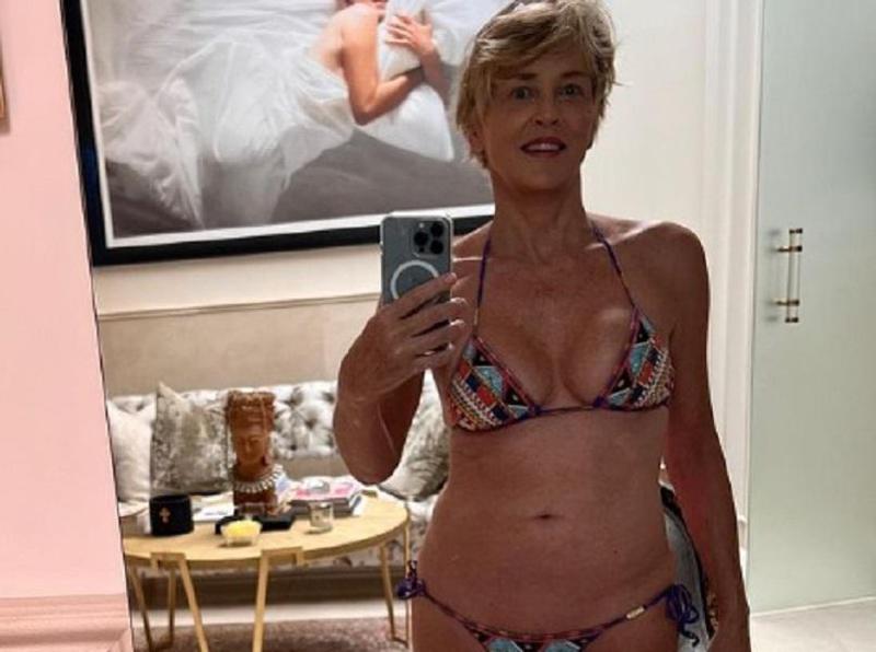 64 წლის შერონ სტოუნი ბიკინებში პოზირებს - ჰოლივუდის ვარსკვლავი შთამბეჭდავ ფორმაშია