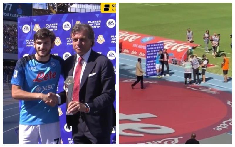 ემოციური კადრები სტადიონიდან - ხვიჩა კვარაცხელიას აგვისტოს საუკეთესო ფეხბურთელის ჯილდო გადასცეს: რა ხდებოდა მატჩის დაწყებამდე?