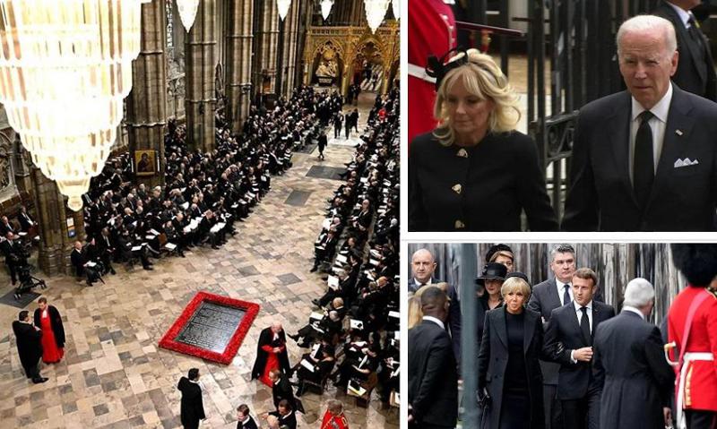 აშშ-ის და საფრანგეთის პრეზიდენტები და 500-ზე მეტი  ლიდერი - ფოტოები ლონდონიდან, სადაც ელისაბედ მეორის დაკრძალვის ცერემონია მიმდინარეობს