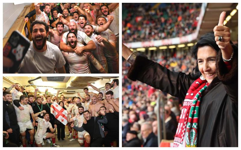 ქართველი მორაგბეების "სელფი" ისტორიული გამარჯვების შემდეგ და სალომე ზურაბიშვილი "ბორჯღალოსნებთან" - ფოტოები კარდიფიდან