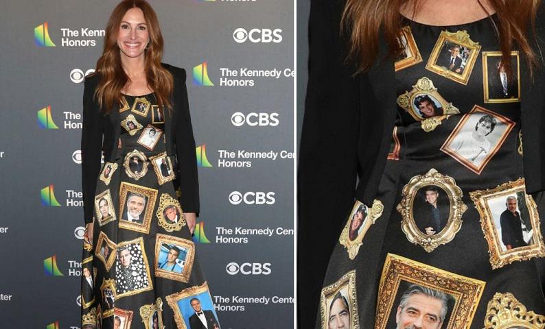 კაბა მეგობრის პატივსაცემად - ჯულია რობერთსის სამოსი ჯორჯ კლუნის ფოტოებით იყო მორთული