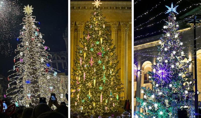 სად ხვდებიან ახალ წელს ყველაზე ლამაზი ნაძვის ხით - ფოტოები საქართველოს სხვადასხვა ქალაქიდან