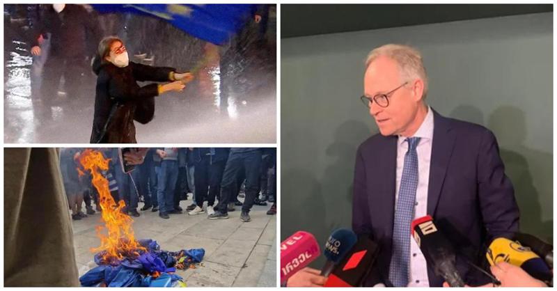 "მე ვნახე ქალი, რომელიც წყლის ჭავლის წინააღმდეგ იქნევდა დროშას, ესაა სურათი, რაც ჩემს თავში რჩება" - ზიბერტი ევროკავშირის დროშის ჩამოხსნასა და დაწვაზე