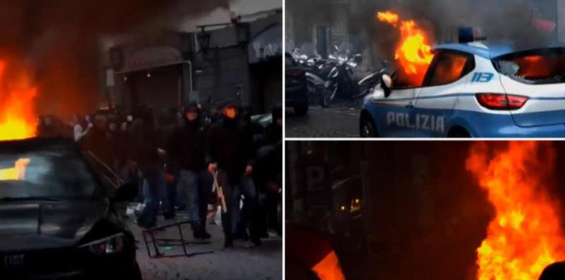 ნეაპოლში არეულობაა - ცეცხლწაკიდებული მანქანები, დაპირისპირება "აინტრახტის" ფანებსა და იტალიელ სამართალდამცველებს შორის: რა ხდება ჩემპიონთა ლიგის მატჩამდე (ვიდეო)