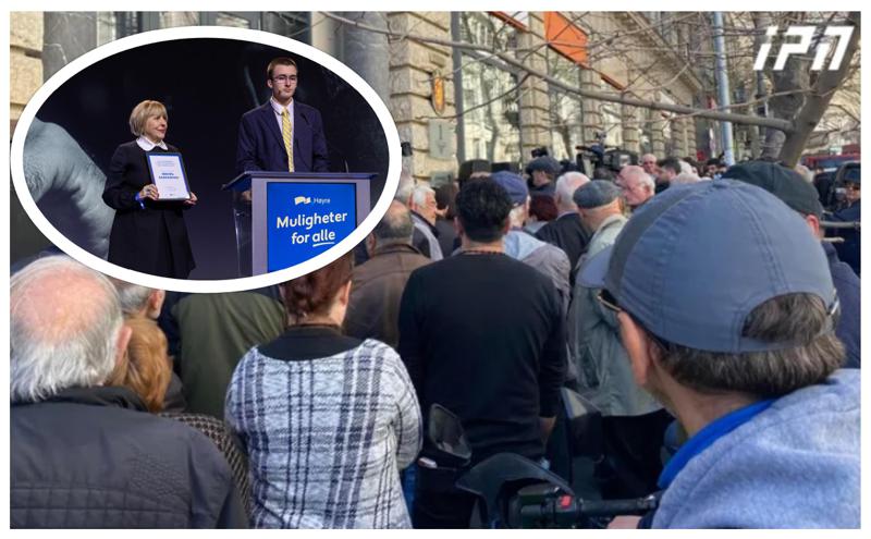 აქცია ნორვეგიის საელჩოსთან - ადგილზე შეკრებილები სააკაშვილისთვის ადამიანის უფლებებისთვის ბრძოლის საქმეში პრიზის გადაცემას აპროტესტებენ