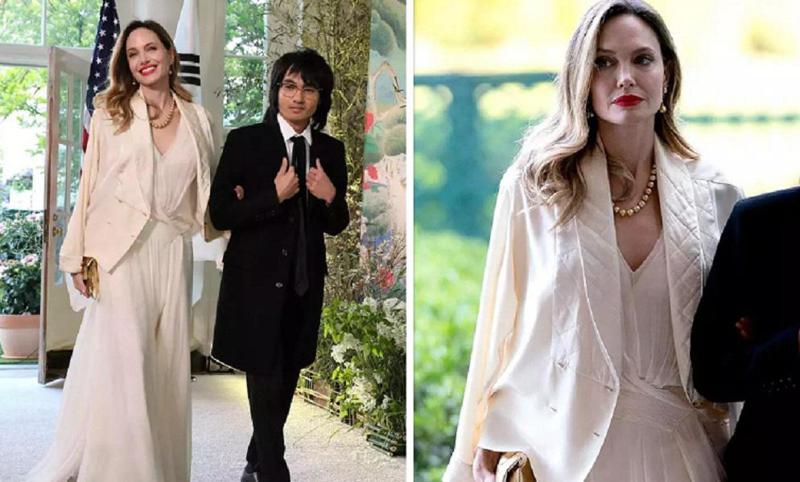 ანჯელინა ჯოლი შვილთან ერთად თეთრ სახლში მიღებას დაესწრო - ჰოლივუდის ვარსკვლავი Chanel-ის კაბით (ფოტოები)