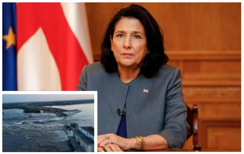 "კატეგორიულად ვგმობ რუსეთის მიერ ჩადენილ კიდევ ერთ მძიმე დანაშაულს" - სალომე ზურაბიშვილი კახოვკას კაშხლის აფეთქებაზე