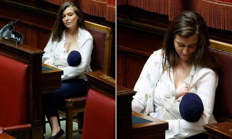 იტალიელმა დეპუტატმა პარლამენტის დარბაზში შვილი ძუძუთი გამოკვება და კოლეგების აპლოდისმენტები დაიმსახურა (ფოტოები)