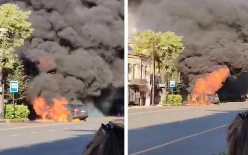 თბილისში მელიქიშვილის გამზირზე ავტომობილს ცეცხლი უკიდია