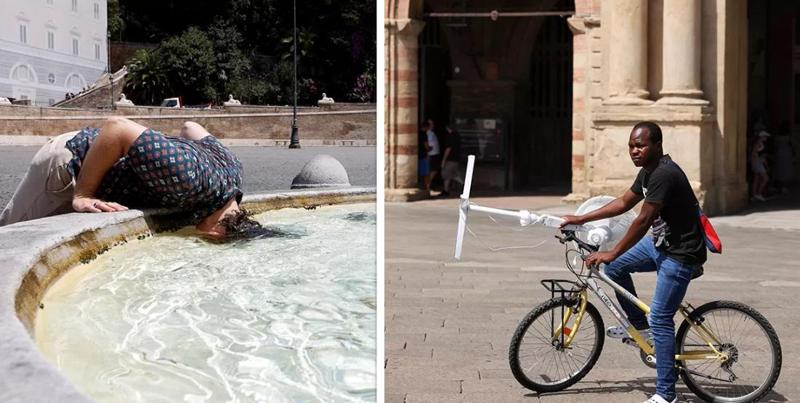 თავი შადრევანში და ხელში ვენტილატორი - როგორ უმკლავდებიან ევროპაში ჰაერის გაუსაძლისად მაღალ ტემპერატურას (ფოტოები)