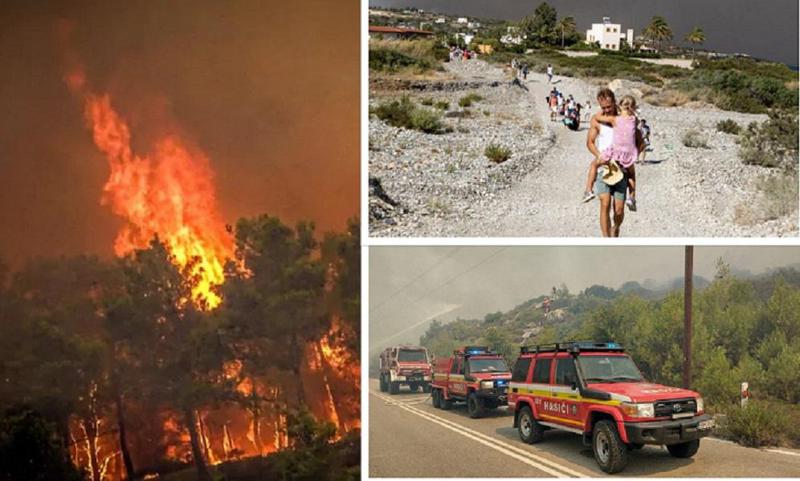 ძლიერი ხანძარი საბერძნეთის კუნძულ როდოსზე - სასტუმროებიდან და სახლებიდან ევაკუირებულია ათასობით ადამიანი (ფოტოები)