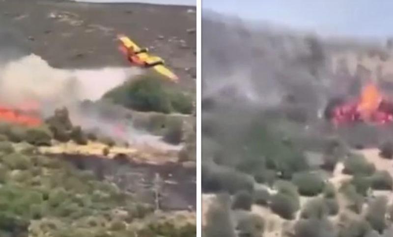 საბერძნეთში ხანძრის ქრობის სამუშაოს შესრულებისას, სახანძრო თვითმფრინავი ჩამოვარდა (ვიდეო)