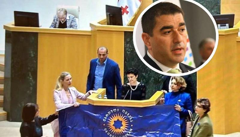 "რამდენიმე ქალი დეპუტატი  ჩრდილს აყენებს ქალის როლს პოლიტიკაში,  კაცი დეპუტატები ამ ქალებს ამოფარებულები არიან" - შალვა პაპუაშვილი ბანერის გაშლის შესახებ