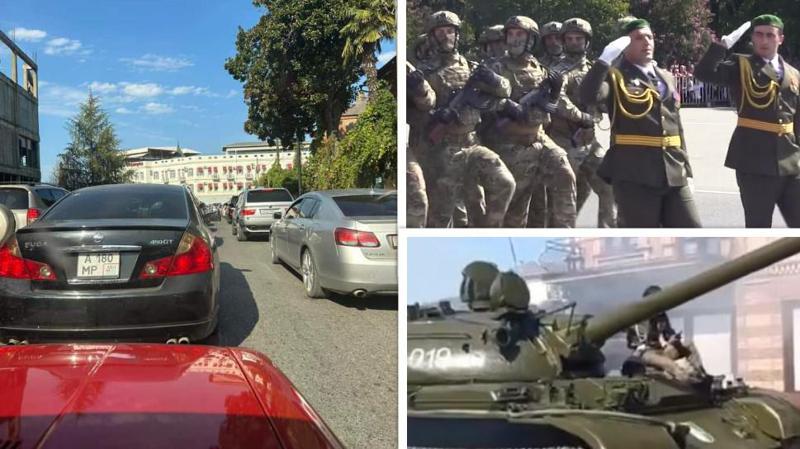 "დაასახელეთ ამ სიგიჟის ავტორი..." - აღლუმის რეპეტიცია პიკი საათის დროს, ქაოსი, უძველესი მძიმე ტექნიკა და ჯილდო ბჟანიას: რა ხდებოდა ოკუპირებულ აფხაზეთში "გამარჯვების დღეს"