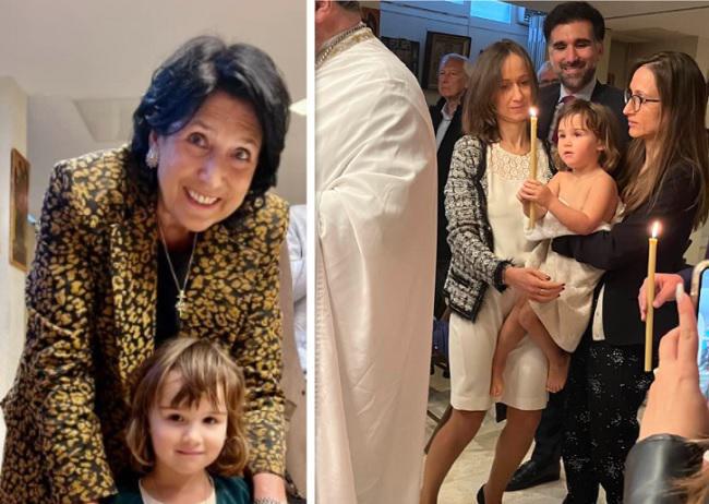 "ეს კი პირველი სურათი გაქრისტიანებულ მარიამთან " - პრეზიდენტის შვილიშვილი მოინათლა: რა ფოტოებს აქვეყნებს სალომე ზურაბიშვილი